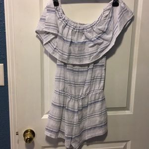 Blue & white striped off the shoulder romper